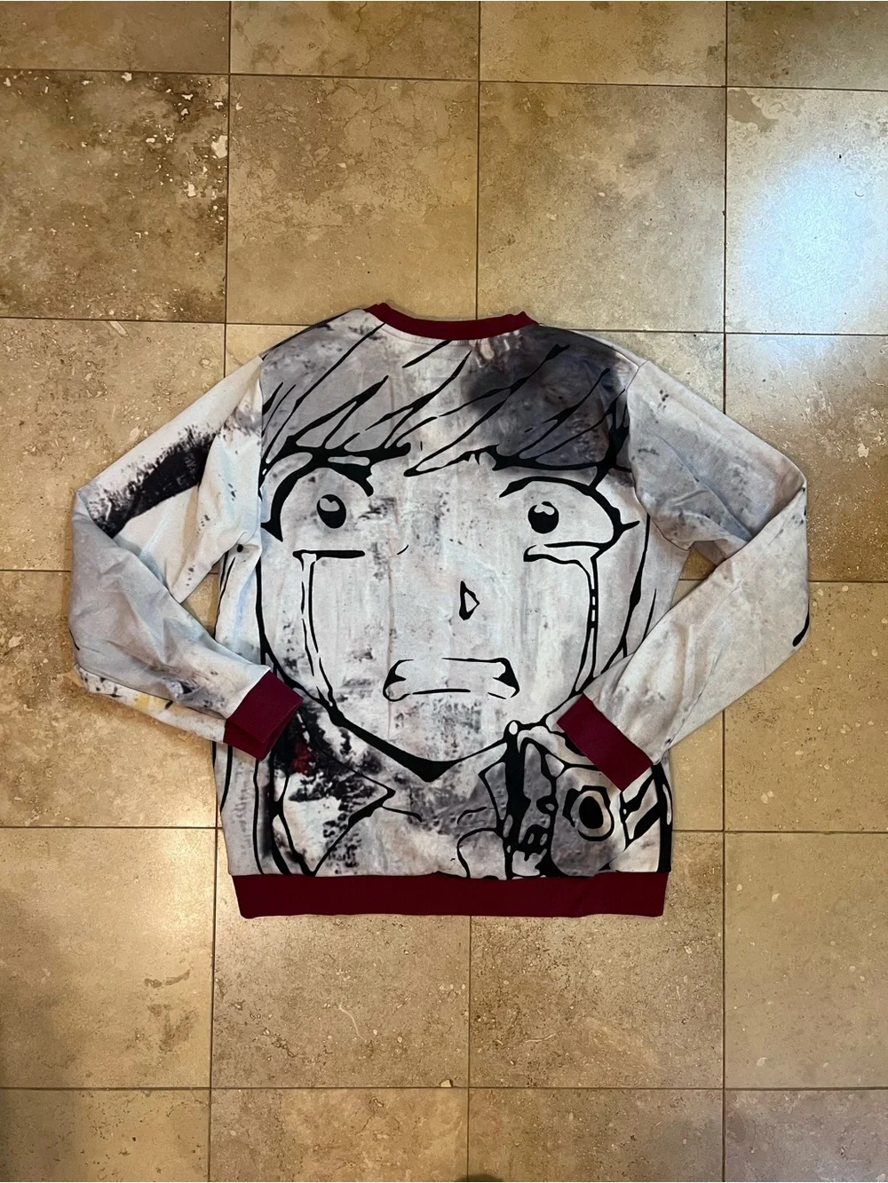 Men's Graphic Crewneck Sweater - Maroon Trim